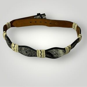 Ranger Belt Company Black & White Calf Hair On Leather Belt Size 32-34 NO BUCKLE